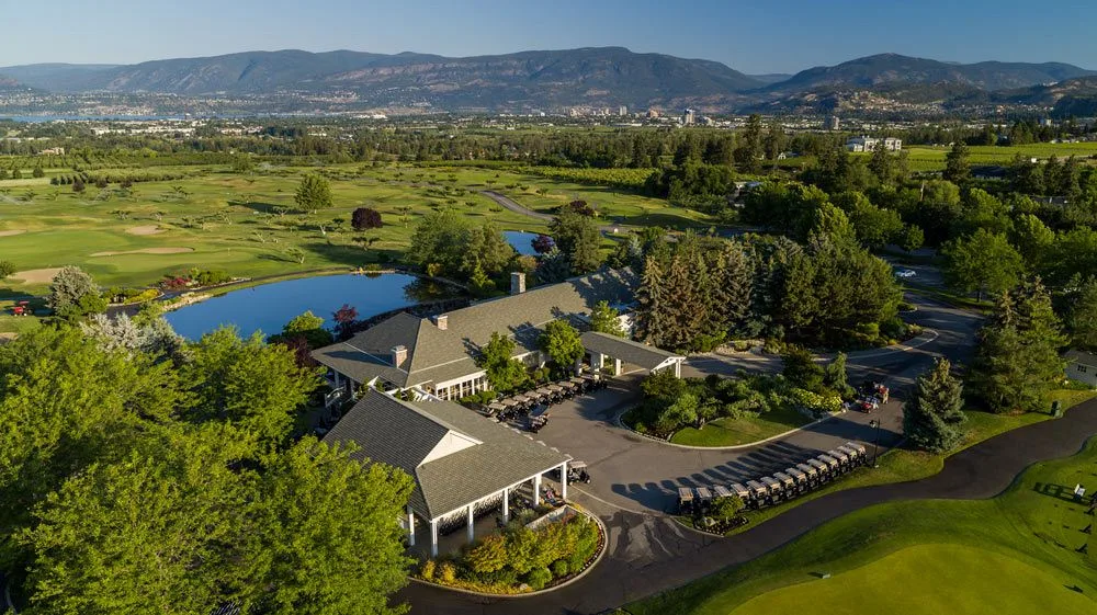 Harvest Golf Club course with mountain views